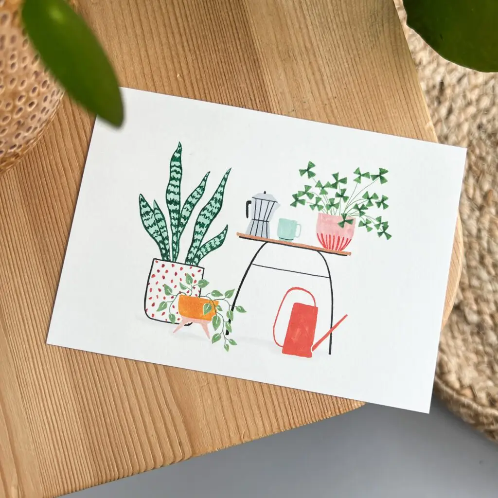 Kaartje Koffiepot Met Planten