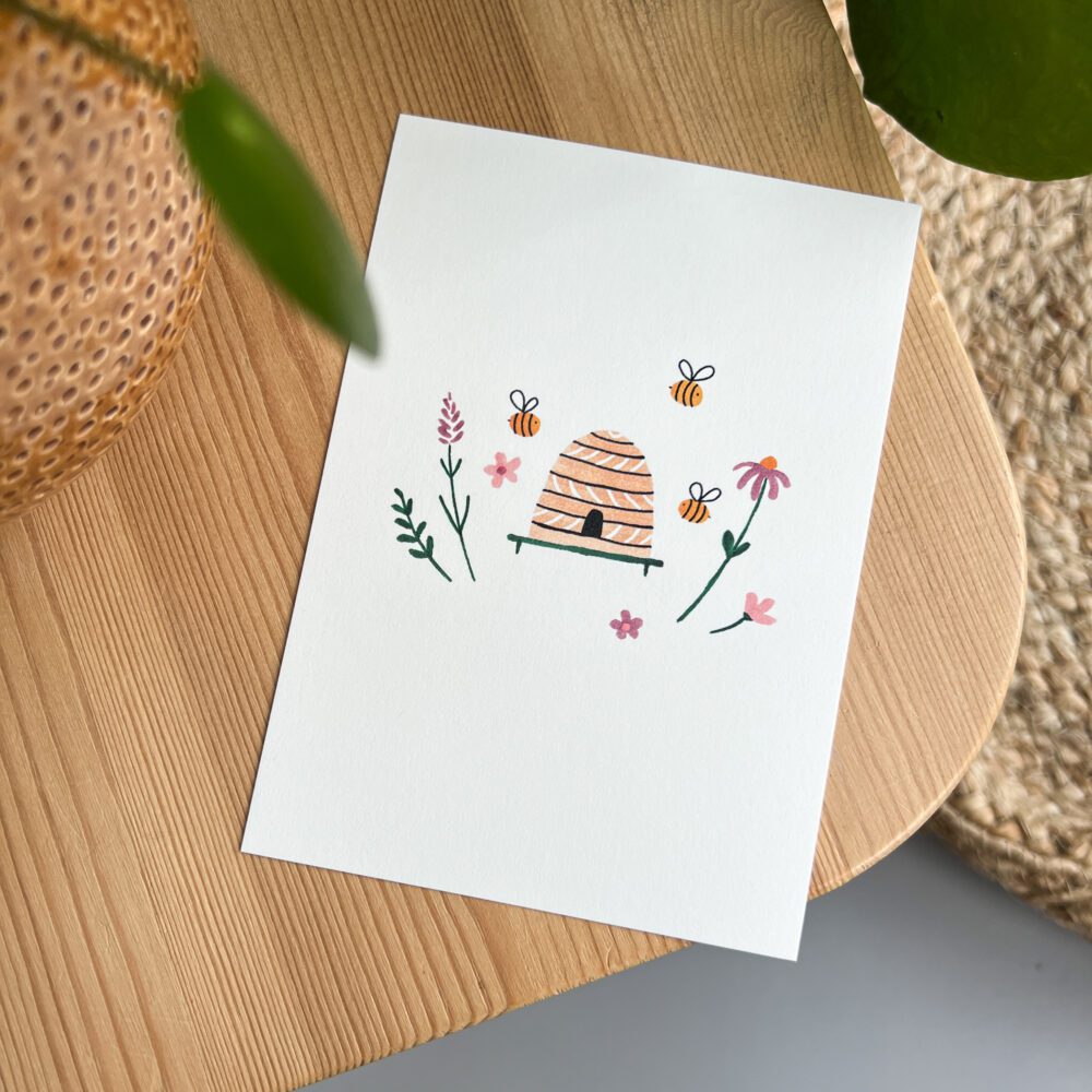Kaartje Bijenkorf Met Bloemetjes