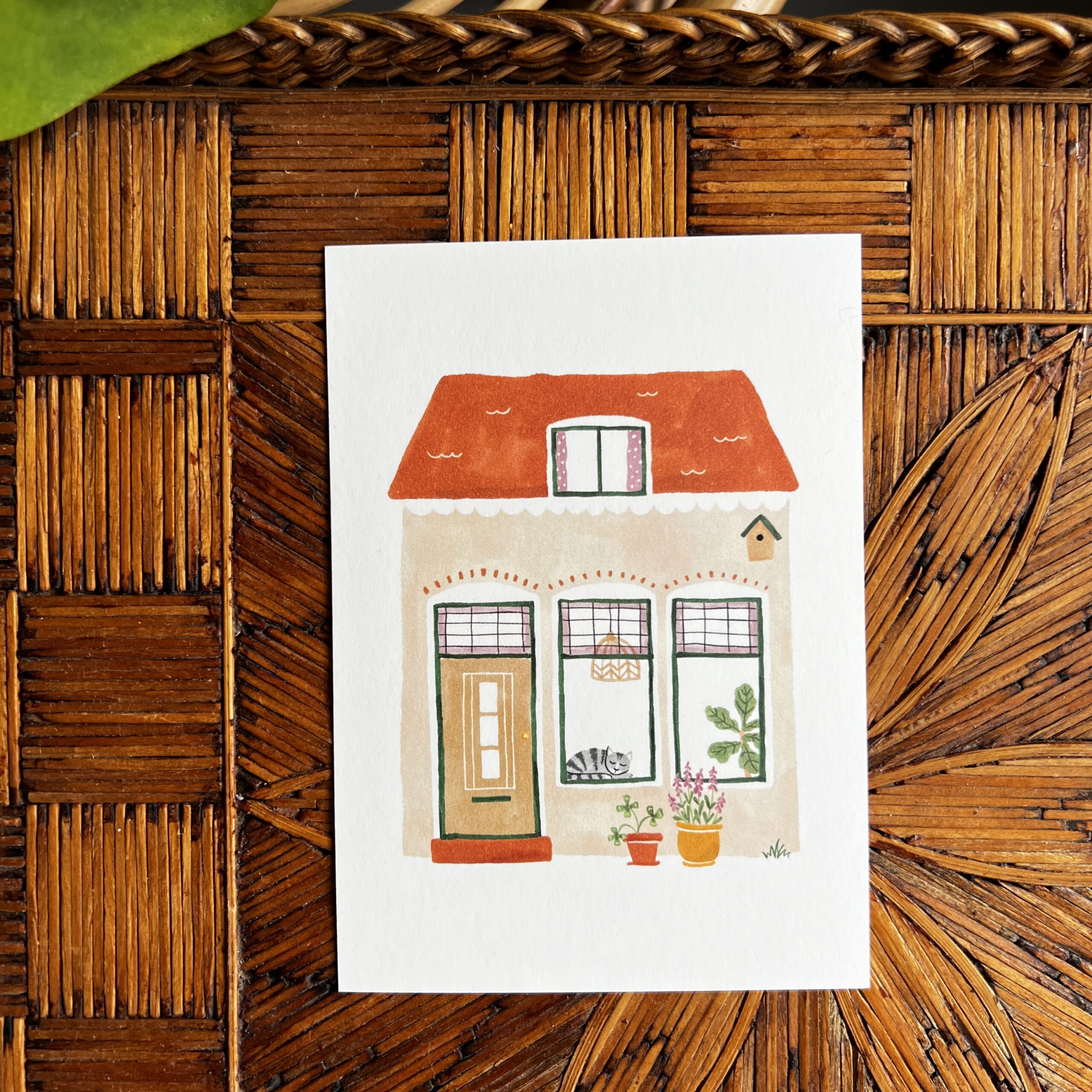 Ansichtkaart Lief Huisje 1 Handgetekend illustratief huisje in warme kleuren